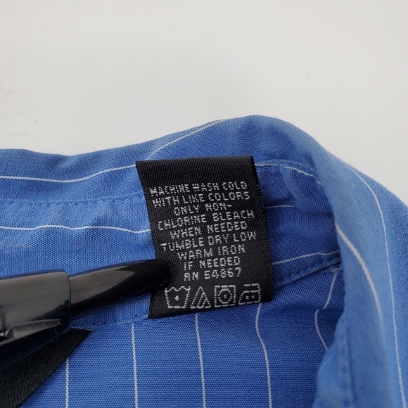 EXPRESS Blue and White PINSTRIPE BUTTON DOWN BLOUSE Women Size 9/10 - Picture 7 of 16